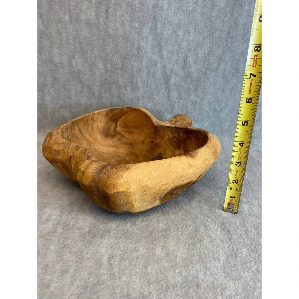 VTG Hand Carved Wooden Apple Shaped Bowl Dish Decorative Fruit Rustic Home Decor